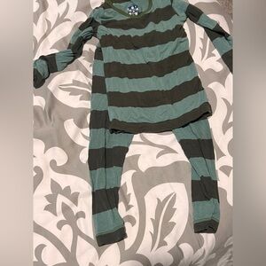 Kickee Pants Green and Gray Striped Kids Pajama Set